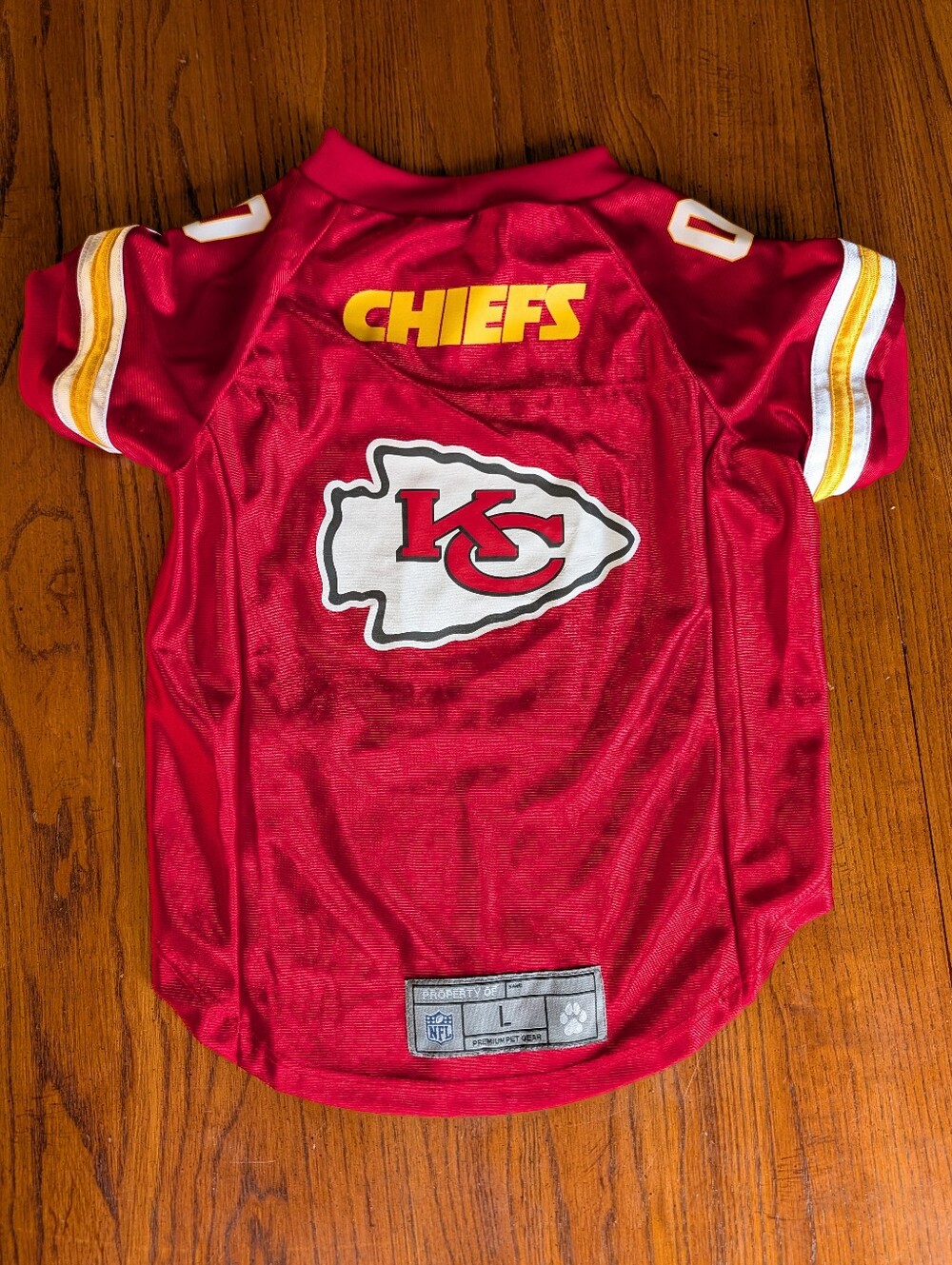 Kansas City Chiefs NFL Dog Jersey Costume Red Gold Size Lg
